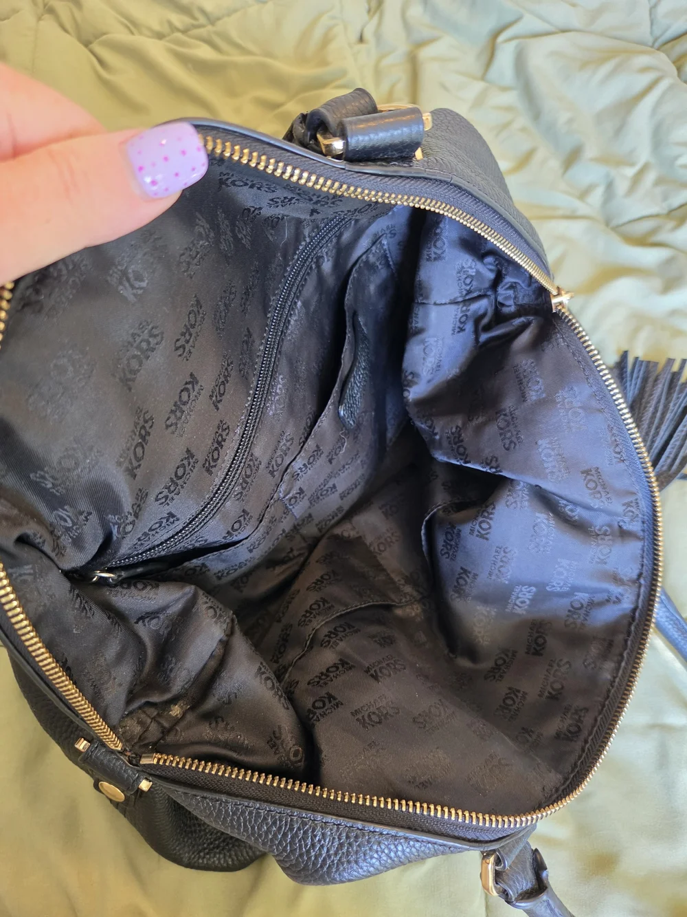 SALE.  Michael Kors Black Leather Tote Handbag with Tassel - Designer Style